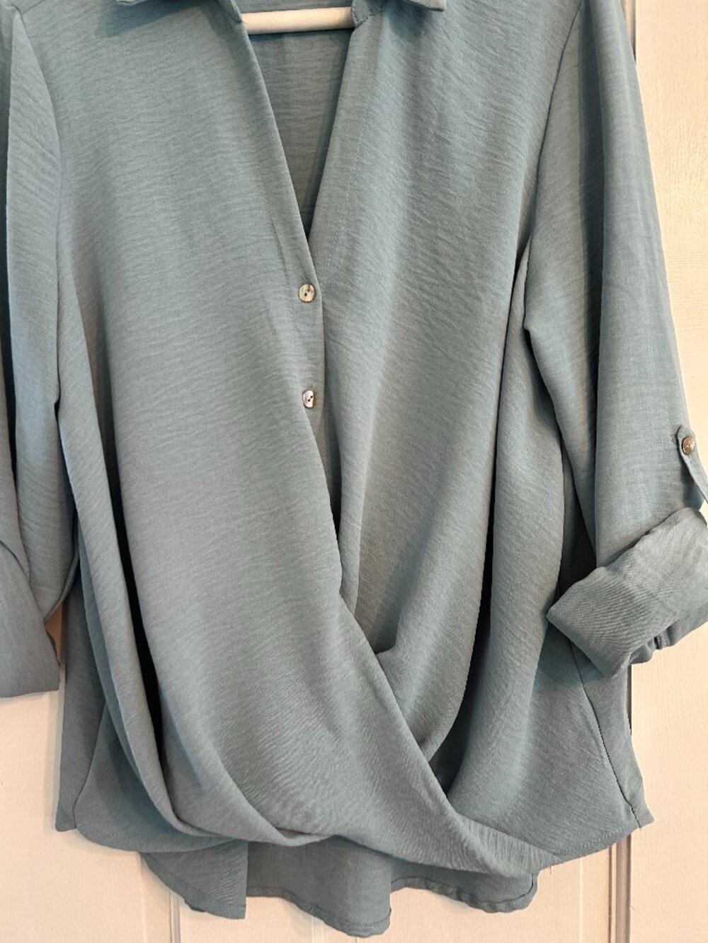 STATUS Blue Blouse with Criss Cross Design at Front Hem Line - Picture 2 of 5